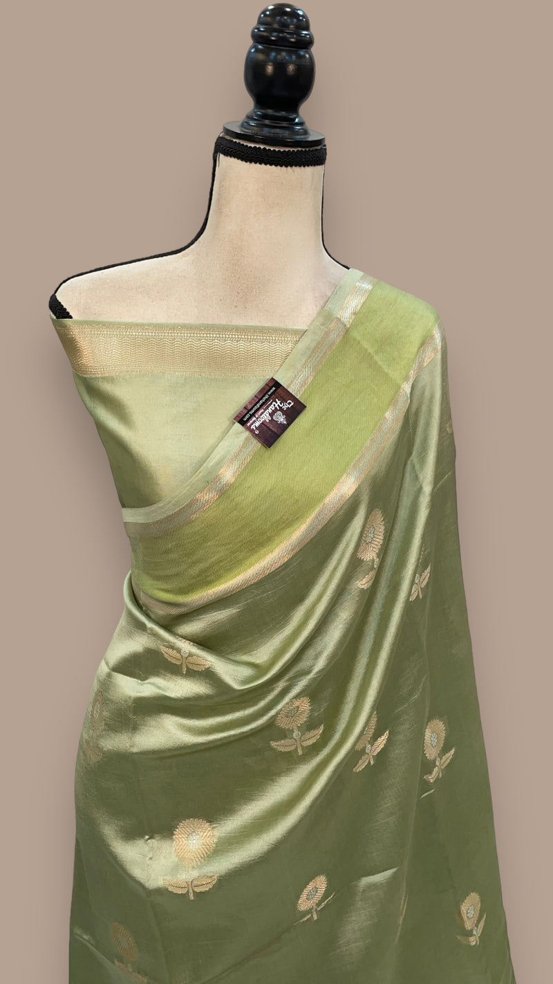 Pista Pure Mango Silk Banarasi Handloom Saree - The Handlooms