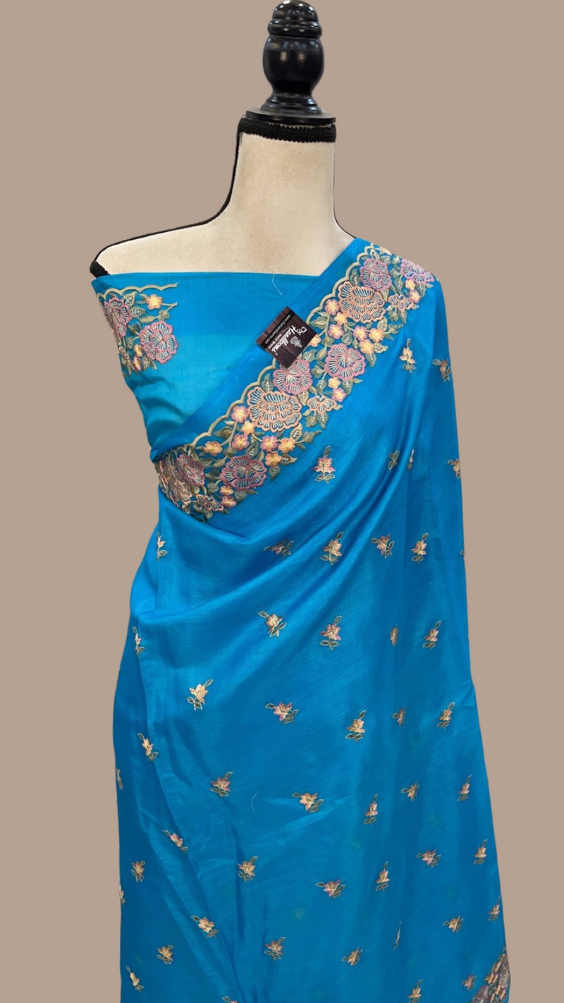 Tussar Silk Handloom Banarasi Saree With Chikankari - The Handlooms