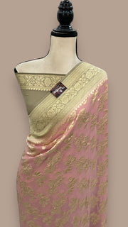 Peach Khaddi Georgette Banarasi Saree - The Handlooms
