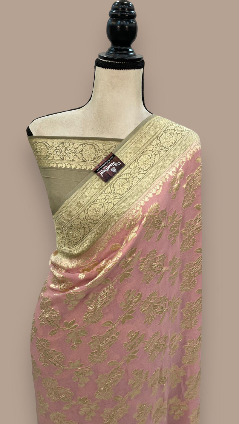 Peach Khaddi Georgette Banarasi Saree - The Handlooms