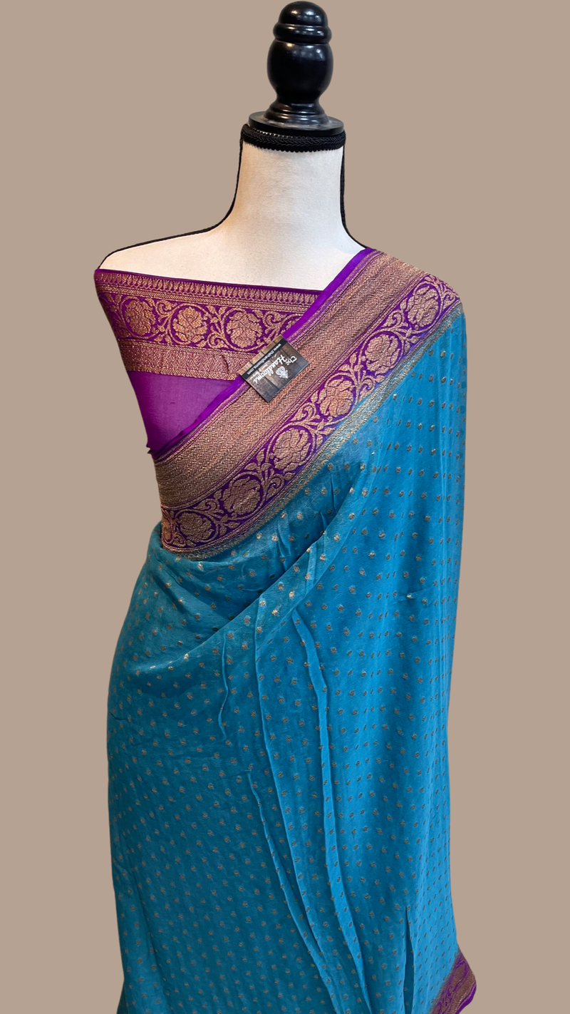 Khaddi Georgette Banarasi Saree -  Antique zari - The Handlooms