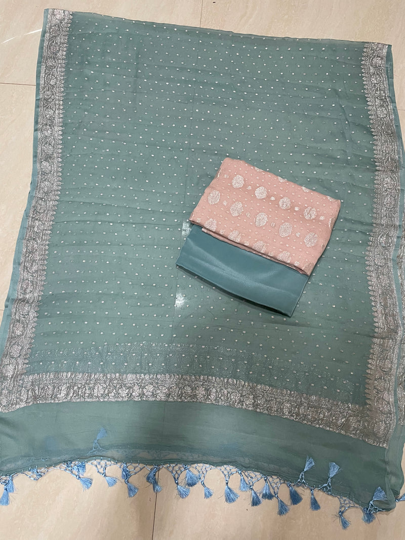 Pure Khaddi Georgette Banarasi Dress material - The Handlooms