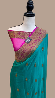 Pure Georgette Banarasi Saree - Antique Zari - The Handlooms
