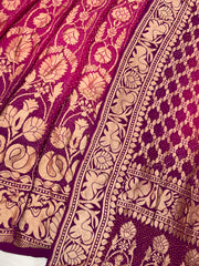 Pure Khaddi Georgette Bandhani Handloom Banarasi Lehenga - The Handlooms