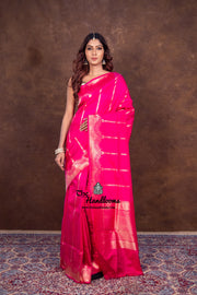 Pure Katan Silk Banarasi Handloom Saree - All over Kadua Stripe - The Handlooms