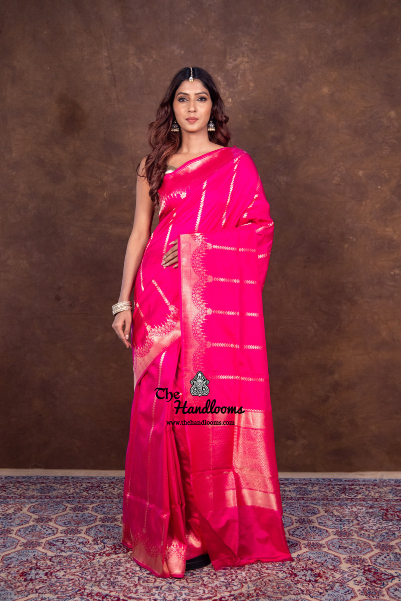 Pure Katan Silk Banarasi Handloom Saree - All over Kadua Stripe - The Handlooms