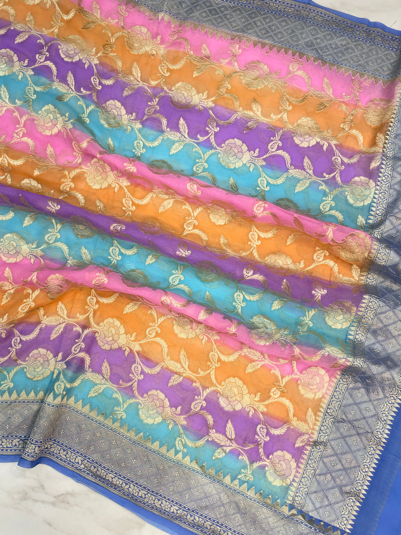 Pure Khaddi Georgette Dupatta - water zari - The Handlooms