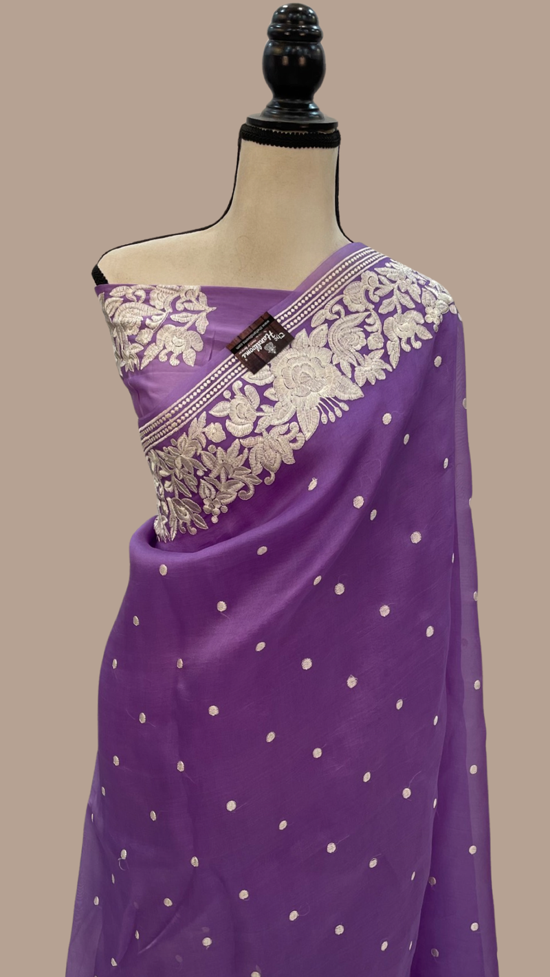 Pure Organza Chikankari Handloom Banarasi Saree - The Handlooms