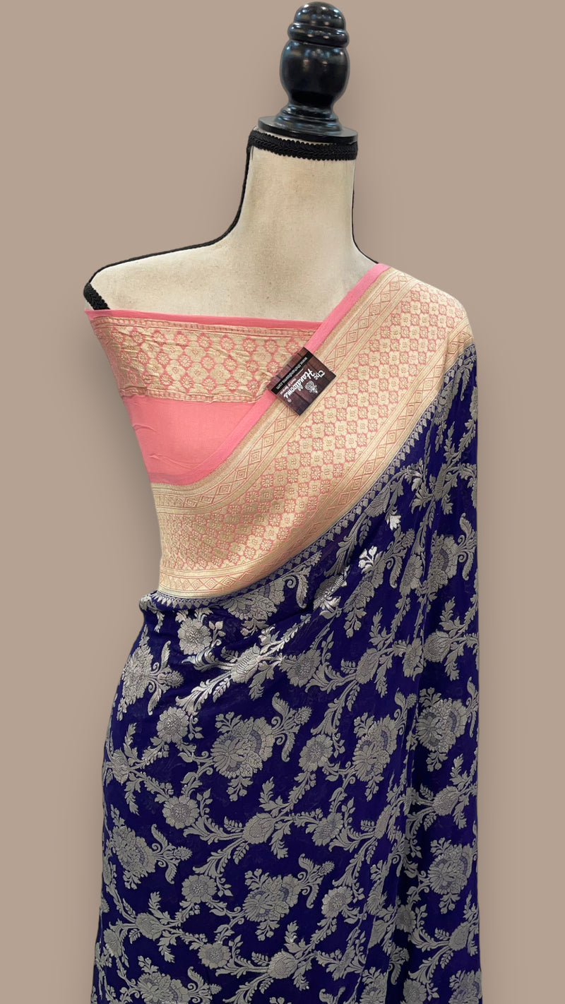 Pure Khaddi Georgette Handloom Banarasi Saree - Water zari - The Handlooms