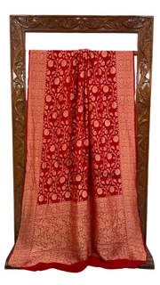 Red Khaddi Georgette Banarasi Saree - Gold zari - The Handlooms