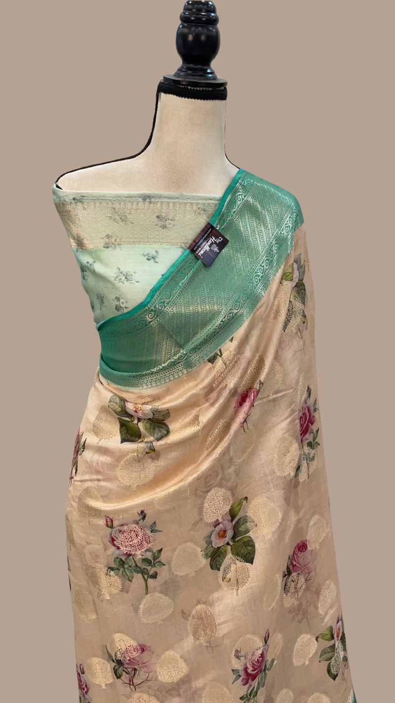 Pure Chiniya Silk Digital Print Handloom Banarasi Saree - The Handlooms