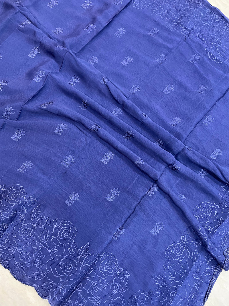 Pure Georgette Chikankari Handloom Banarasi Saree - The Handlooms
