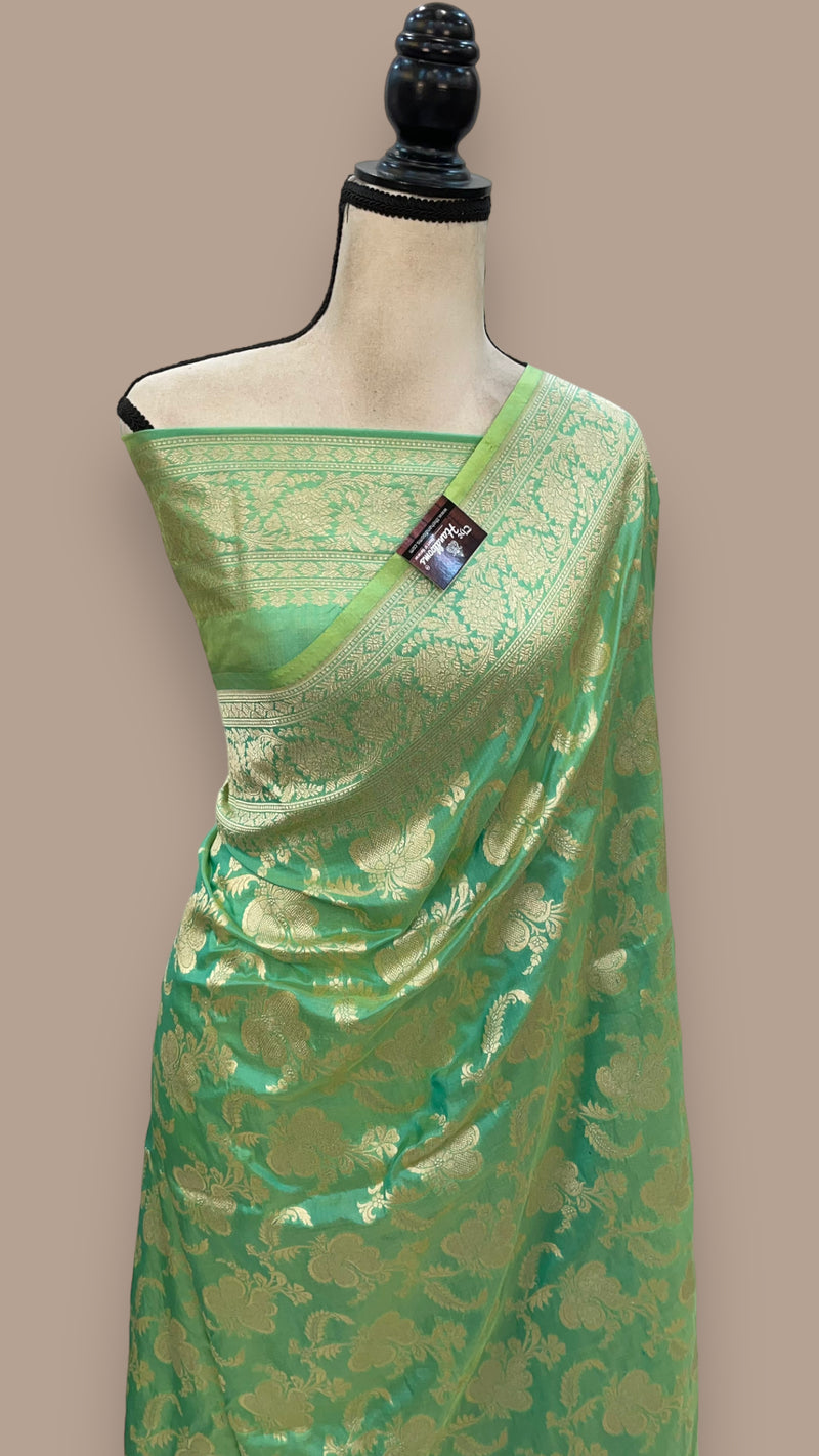 Turquoise Green Pure Katan Silk Banarasi Handloom Saree - All Over Jaal Work - The Handlooms