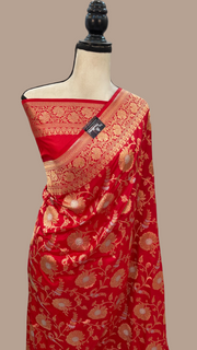 Pure Katan Silk Banarasi Handloom Saree - All over Sona Roopa Jaal work - The Handlooms