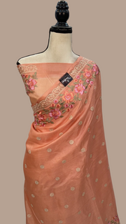 Tussar Silk Handloom Banarasi Saree With Chikankari - The Handlooms