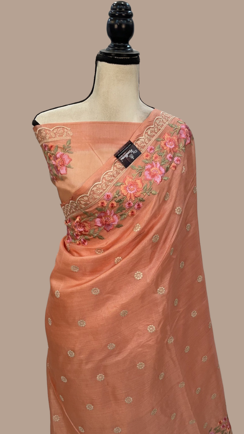 Tussar Silk Handloom Banarasi Saree With Chikankari - The Handlooms