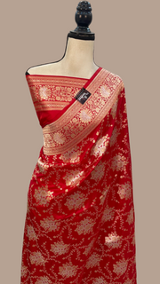 Pure Katan Silk Banarasi Handloom Saree - All over Sona Roopa Jaal work - The Handlooms