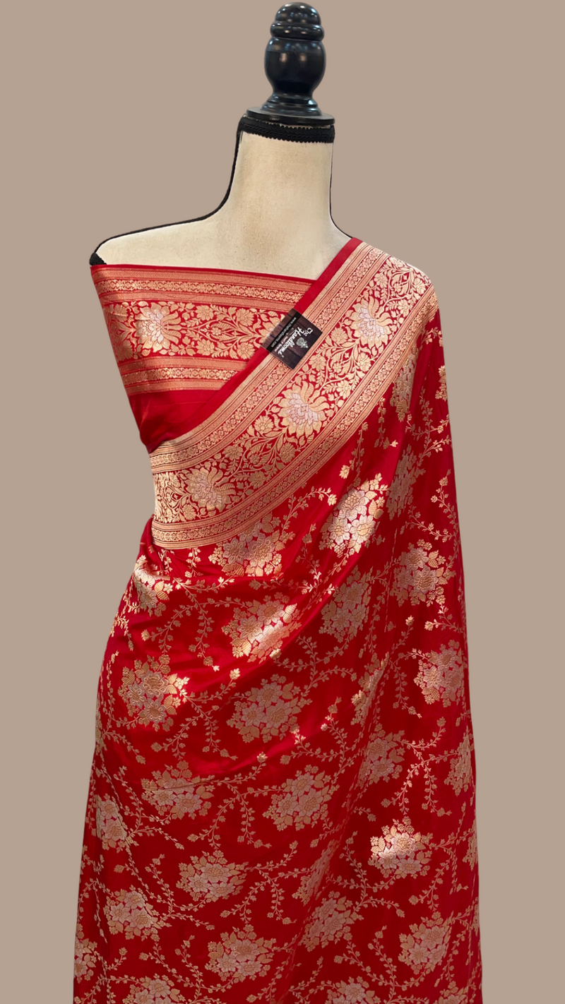 Pure Katan Silk Banarasi Handloom Saree - All over Sona Roopa Jaal work - The Handlooms