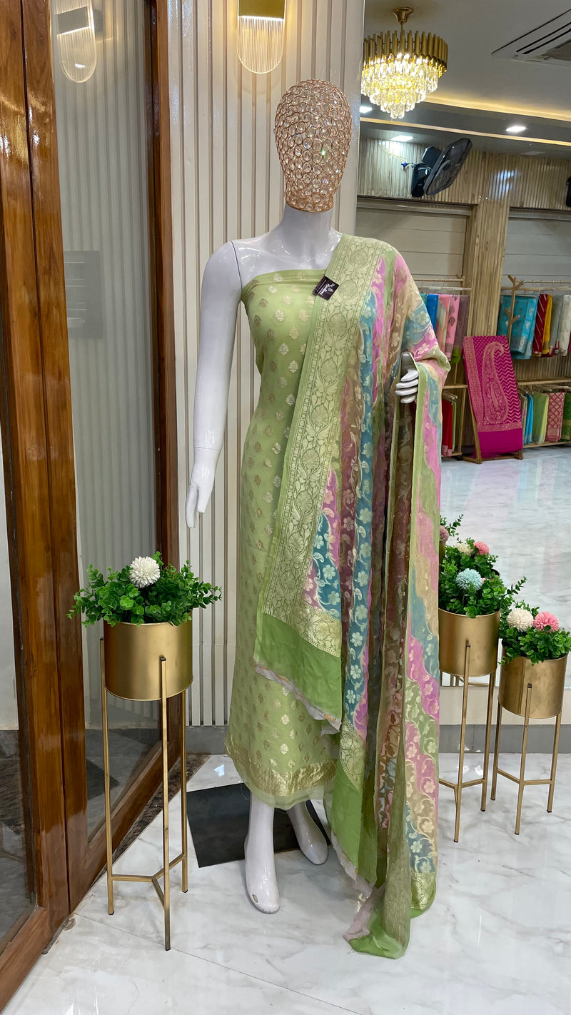 Pure Khaddi Georgette Banarasi Dress material - The Handlooms