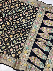 Black Pure Chiffon Khaddi Banarasi Saree - The Handlooms