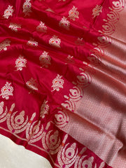 Red Pure Katan Silk Banarasi Handloom Saree - All over Jaal work - With Meenakari - The Handlooms