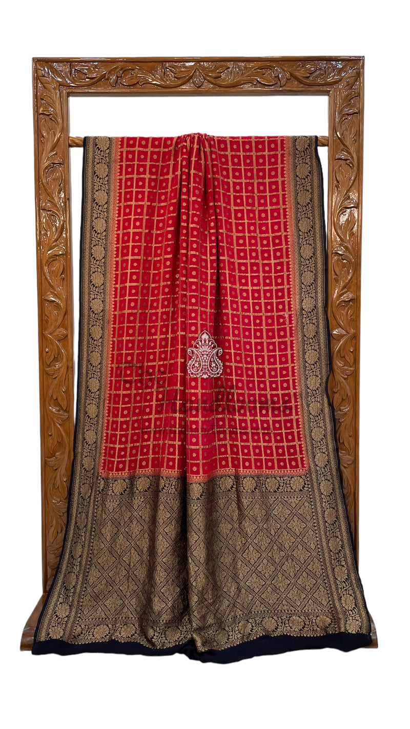 Khaddi Georgette Handloom Banarasi Saree -  Antique zari - The Handlooms