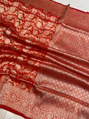 Pure Katan Silk Banarasi Handloom Saree - All Over Jaal Work - The Handlooms