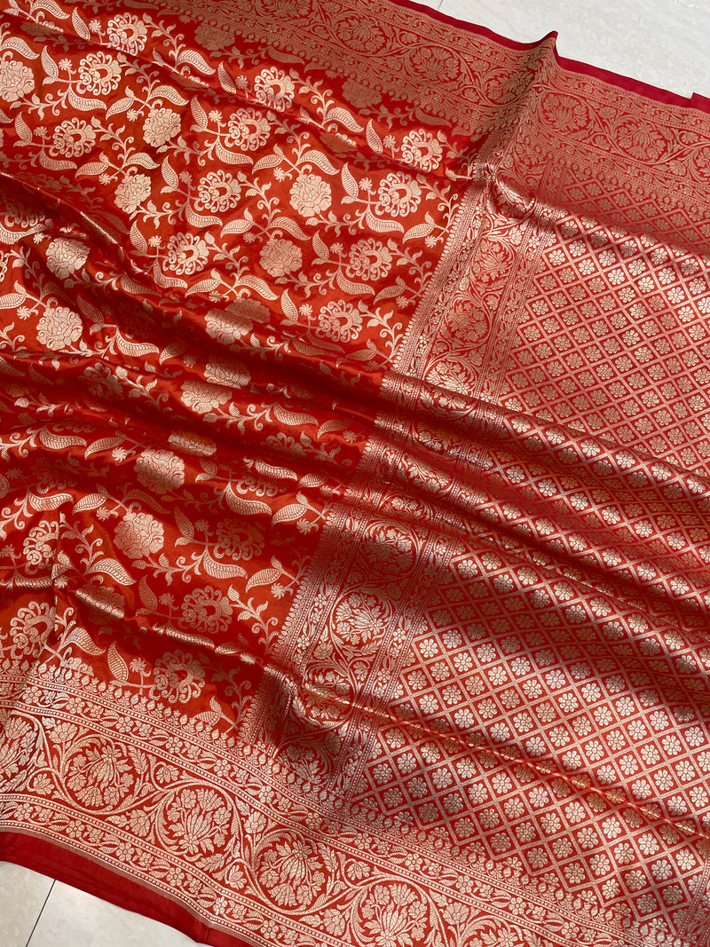Pure Katan Silk Banarasi Handloom Saree - All Over Jaal Work - The Handlooms