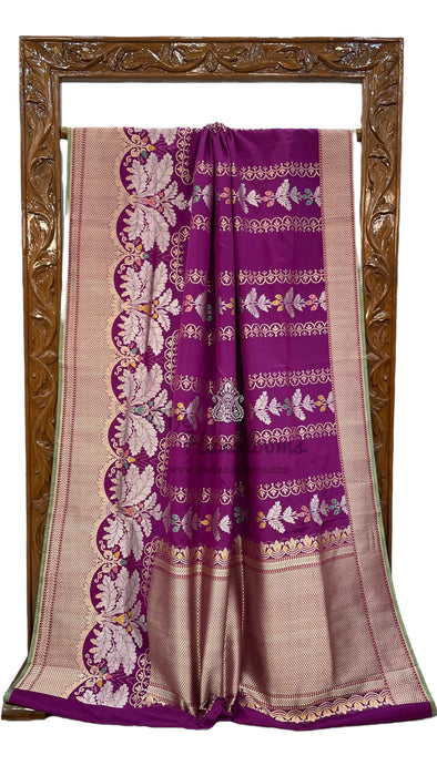 Pure Katan Silk Banarasi Handloom Saree - All over soona roopa Kadua stripe