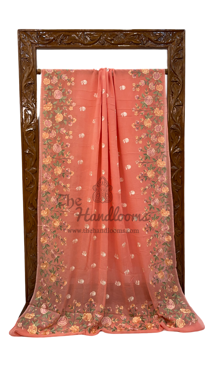 Pure Georgette Chikankari Handloom Banarasi Saree - The Handlooms