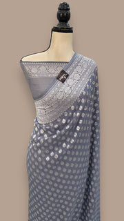 Pure Georgette Banarasi Saree - Grey - The Handlooms