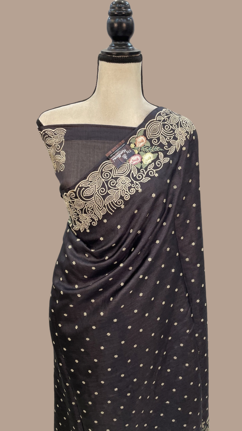 Tussar Silk Handloom Banarasi Saree With Chikankari - The Handlooms