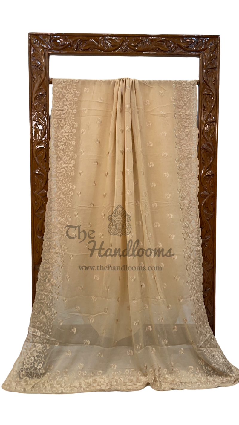 Pure Georgette Chikankari Handloom Banarasi Saree - The Handlooms