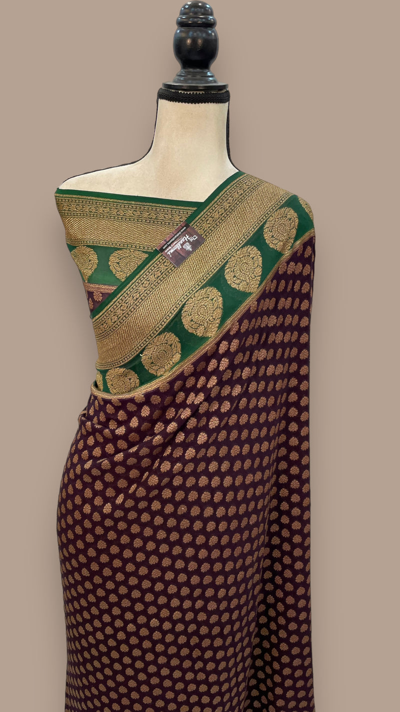 Khaddi Georgette Handloom Banarasi Saree -  Antique zari - The Handlooms