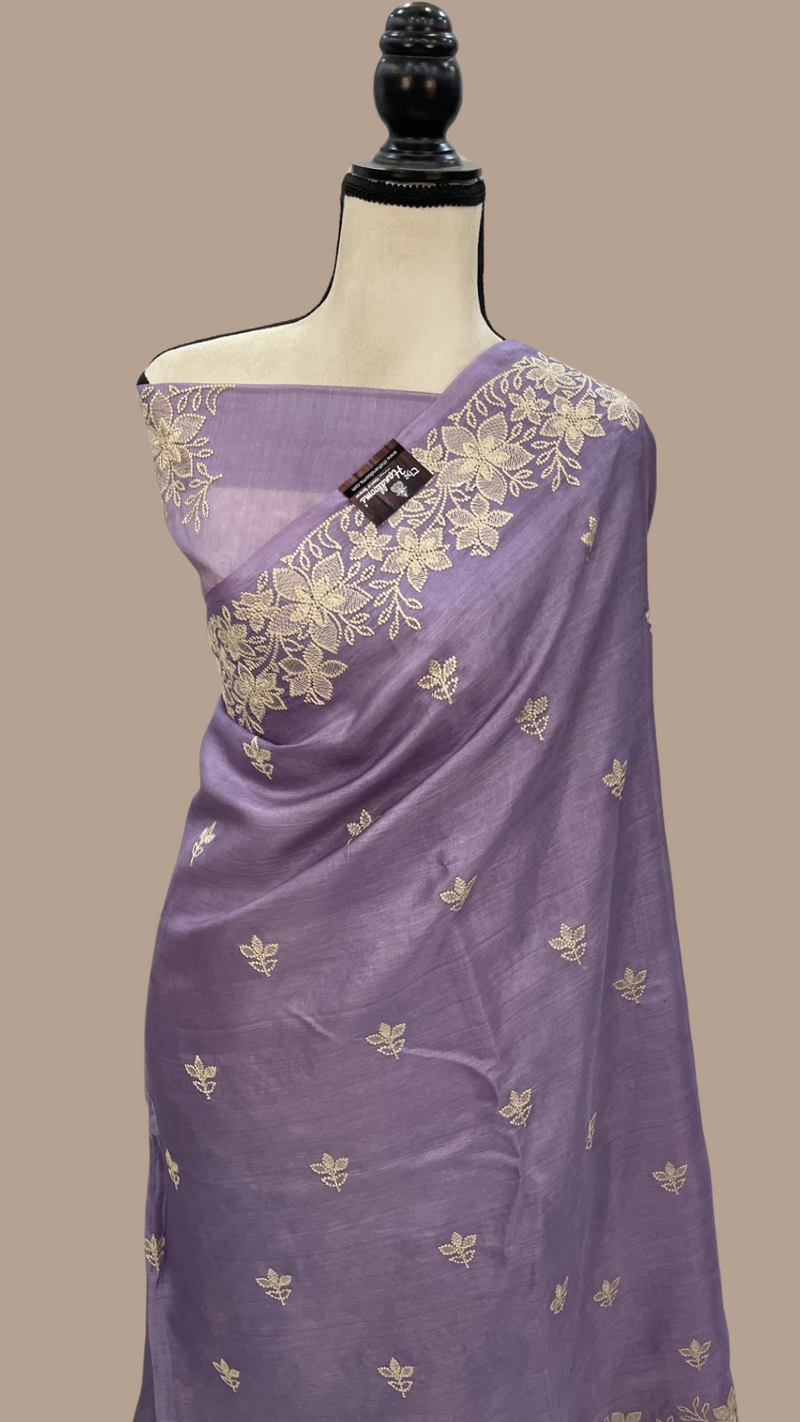 Tussar Silk Handloom Banarasi Saree With Chikankari - The Handlooms