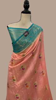 Peach Pure Chiniya Silk Handloom Banarasi Saree - The Handlooms