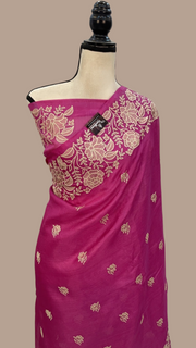 Tussar Silk Handloom Banarasi Saree With Chikankari - The Handlooms