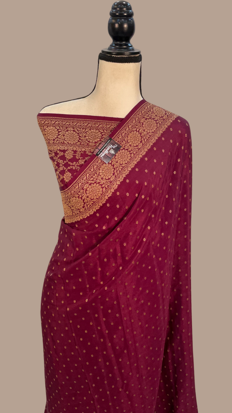 Pure Khaddi Crepe Georgette Banarasi Saree -  Antique zari - The Handlooms