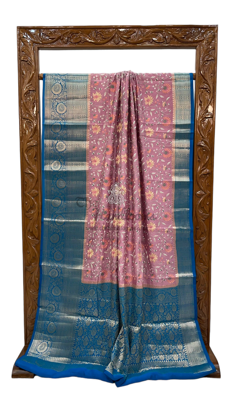 Pure Chiniya Silk Handloom Banarasi Saree with Chikankari - The Handlooms