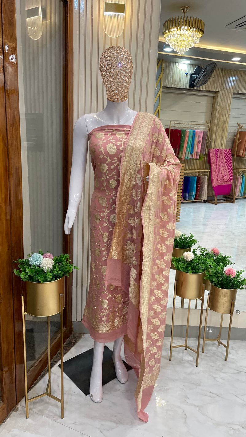 Khaddi Georgette Handlooms Banarasi Dress material - The Handlooms