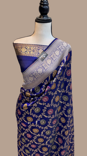 Pure Katan Silk Banarasi Handloom Saree - All over Jaal work with meenakari - The Handlooms