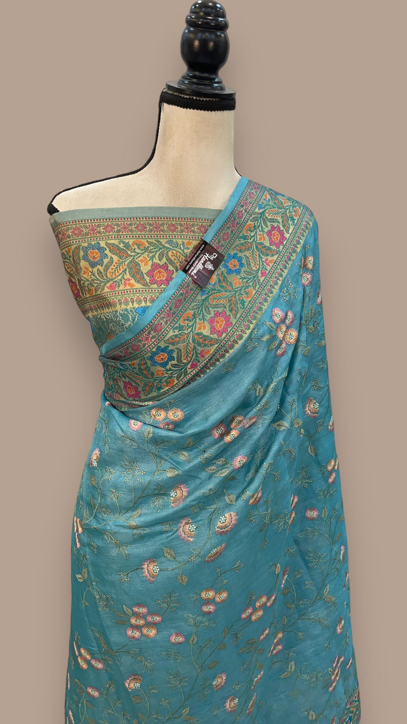 Tussar Silk Handloom Banarasi Saree With Chikankari - The Handlooms