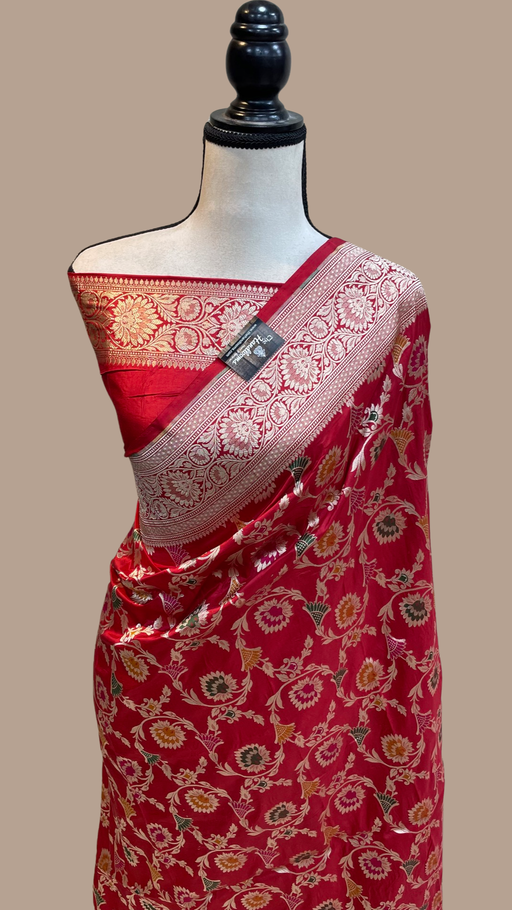 Pure Katan Silk Banarasi Handloom Saree - All over Jaal work with meenakari - The Handlooms