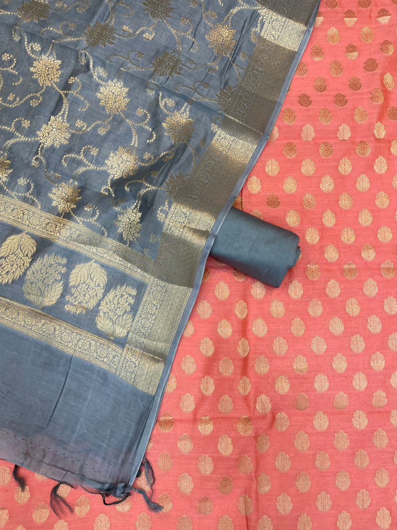 Pure Chanderi Cotton Banarasi Dress material - The Handlooms
