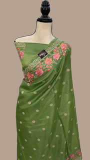 Tussar Silk Handloom Banarasi Saree With Chikankari - The Handlooms