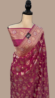 Pure Katan Silk Banarasi Handloom Saree - All over Sona Roopa Jaal work - The Handlooms