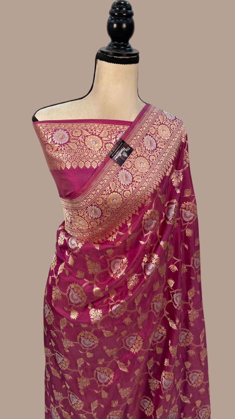 Pure Katan Silk Banarasi Handloom Saree - All over Sona Roopa Jaal work - The Handlooms