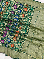 Pure Georgette Banarasi Bandhej Handloom Saree - with meenakari work - The Handlooms