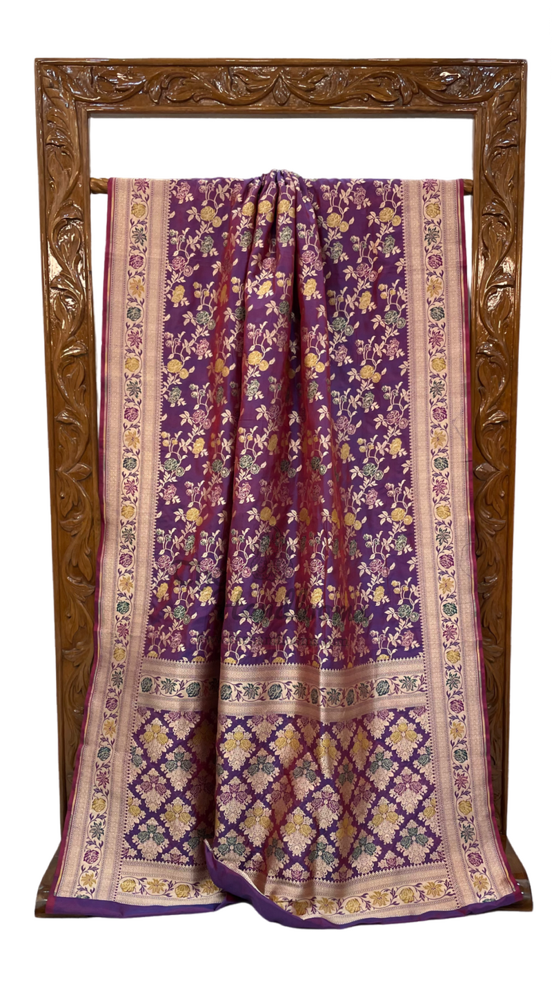 Pure Katan Silk Banarasi Handloom Saree - All over Jaal work with Meenakari - The Handlooms