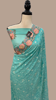 Pure Georgette Chikankari Handloom Banarasi Saree - The Handlooms